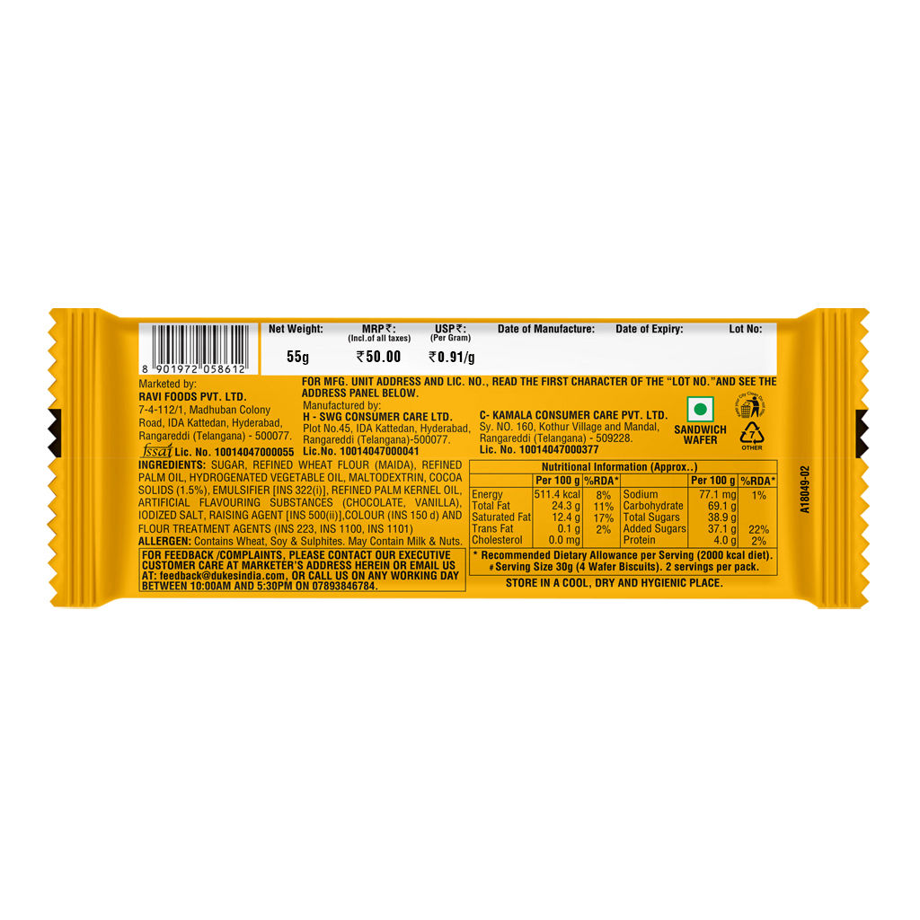 Dukes Waffy Chocolate Wafers 60 g Combo