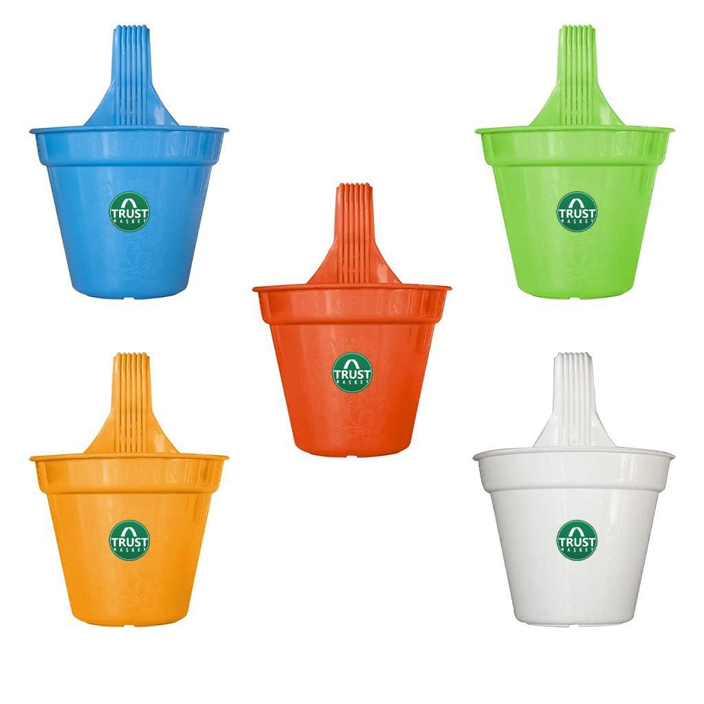 TrustBasket Hector Hook Pot | Hanging Plastic Balcony Planters | Assorted