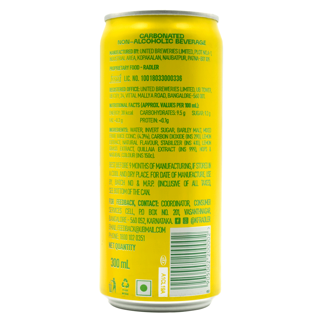Kingfisher Radler Non Alcoholic Malt Drink - Lemon Can