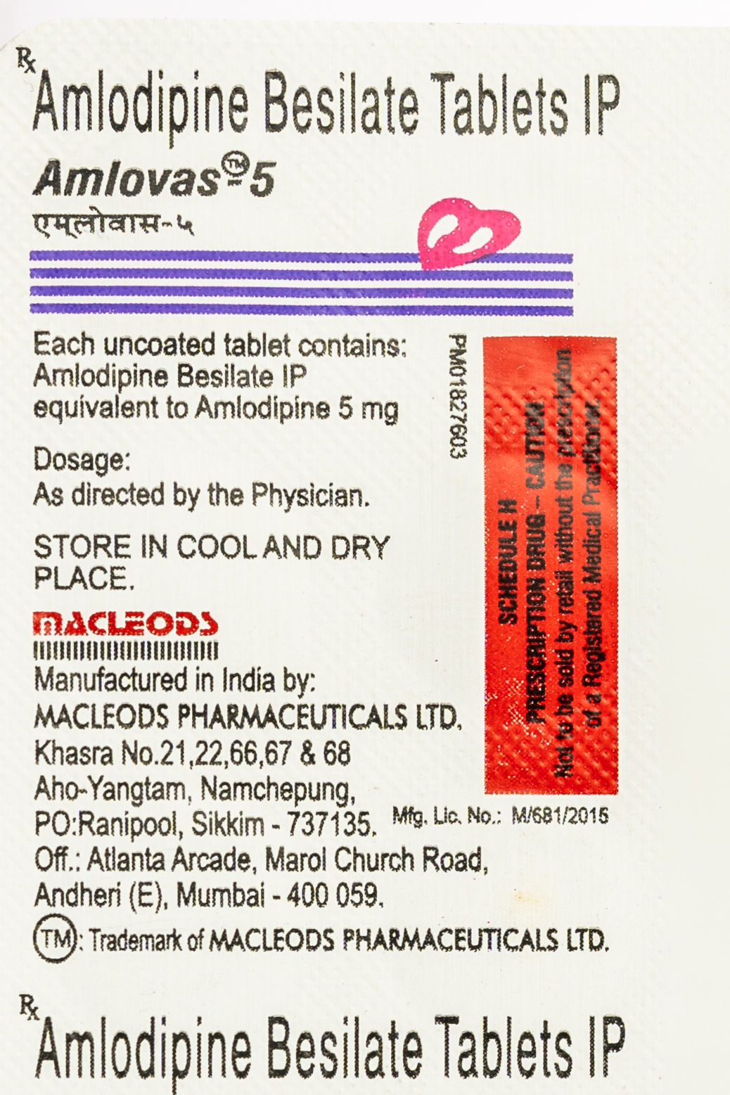 Amlovas 5 Tablet