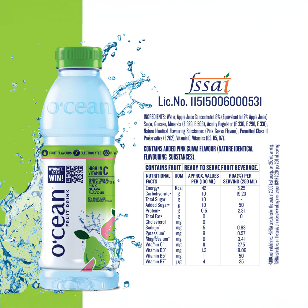 O'cean Beverages Pink Guava Flavoured Water