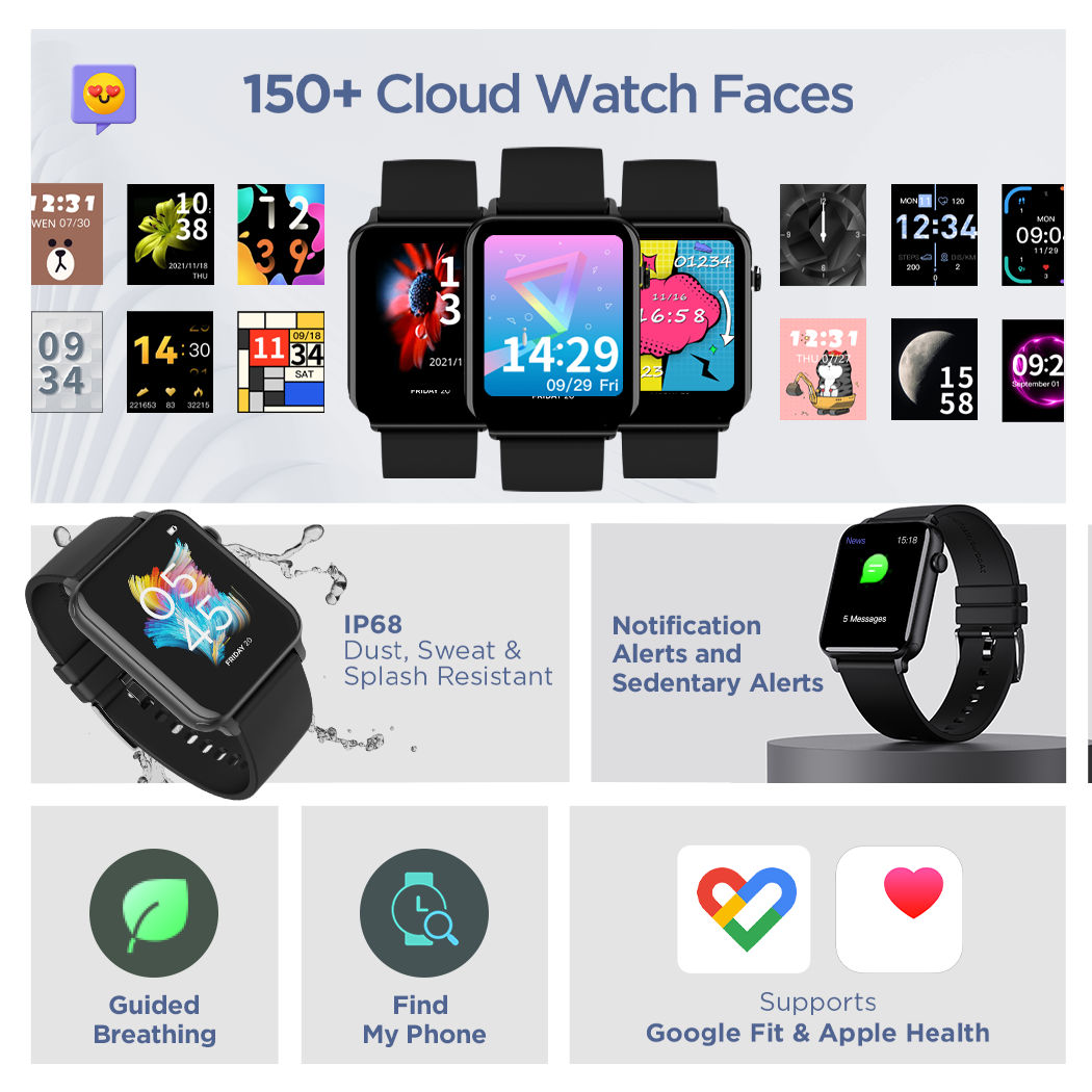 boAt Wave Stride Voice Smartwatch | 1.69" Display | IP68 Water Resistant - Charcoal Black