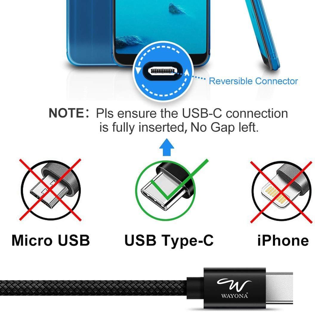 Wayona Type C 3Meter Nylonbraided 65W/3A Fast Charging Usb C Cable Samsung 15 Series 10Ft Black