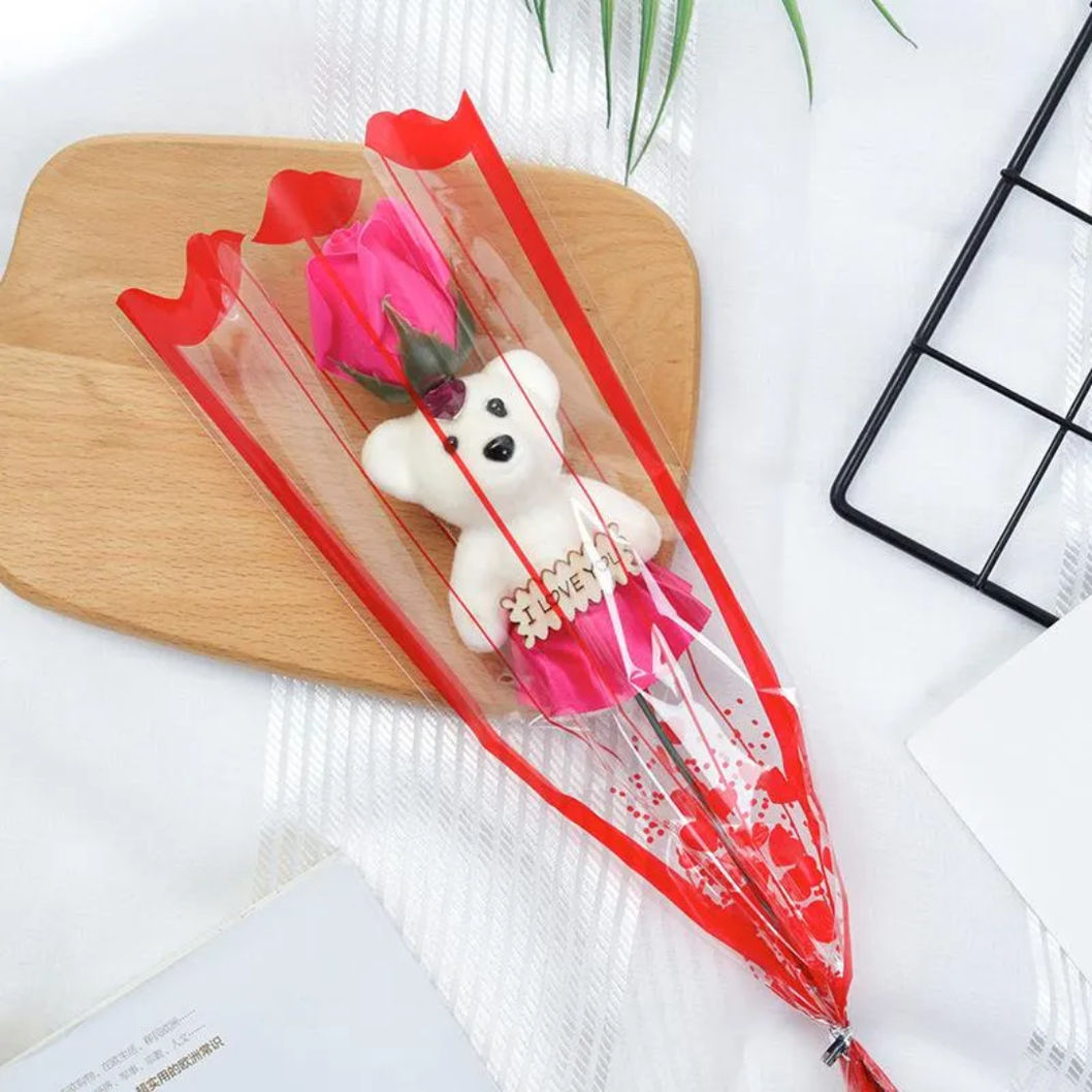 Se7en Artificial Rose Flower Bouquet With Mini Teddy Bear - Assorted Color