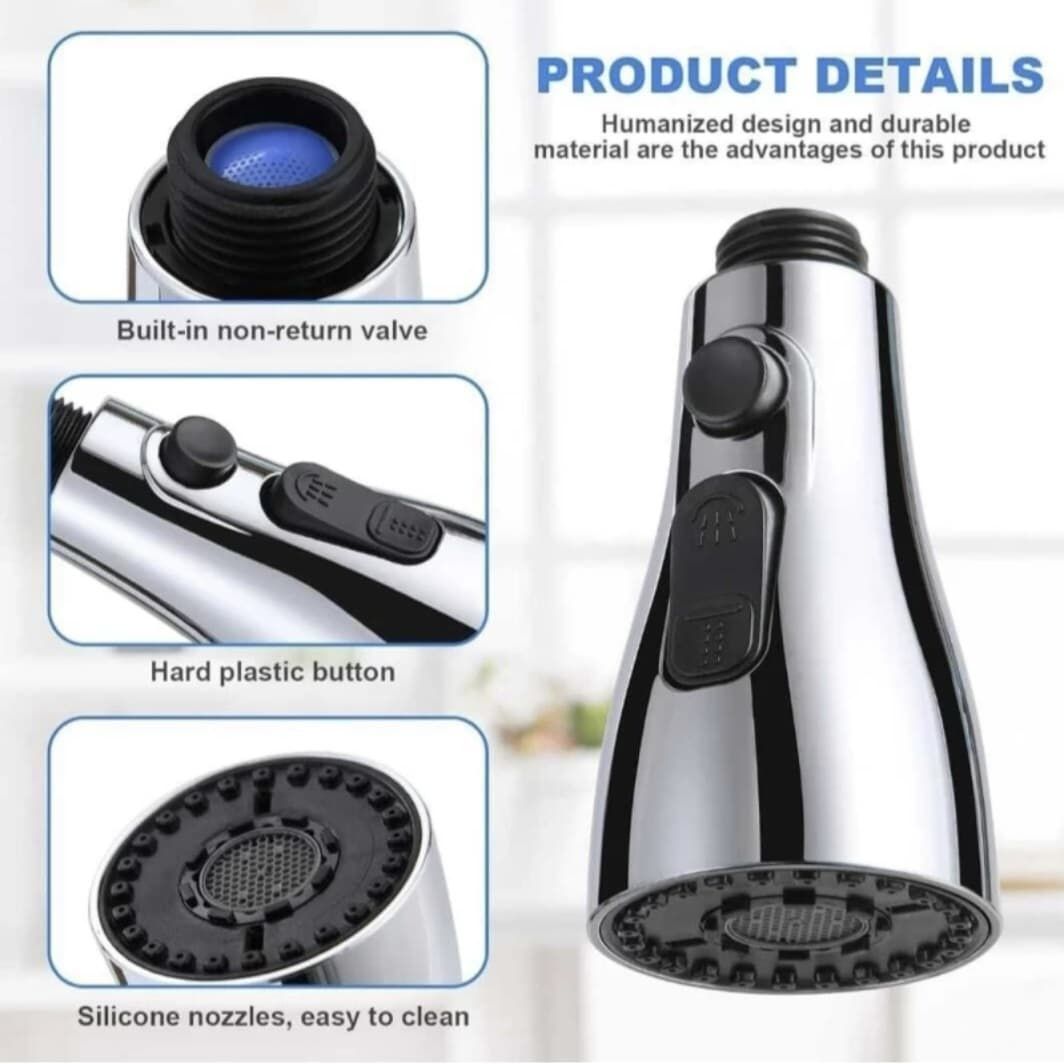 Clayplus Faucet Head | Universal | 3-function Pull Down Kitchen Sink Sprayer | Aerator Foam Flow