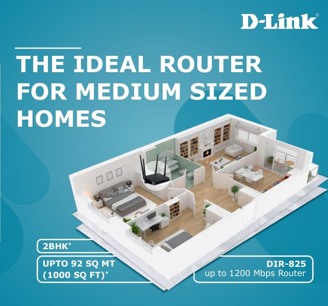 D-Link DIR-8251200Mbps Dual Band Wi-Fi Router|2.4 GHz up to 300Mbps &5 GHz up to 867Mbps|Easy Setup