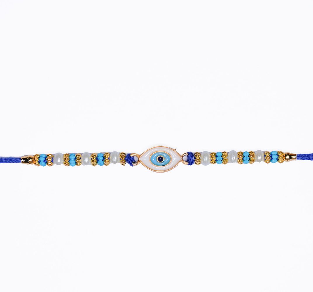 Lindt Lindor Smooth Melting Assorted Chocolates Cornet(200gms) & Aurum Blue Evil Eye Rakhi Multiple Pearls & Beads(1pc) Combo