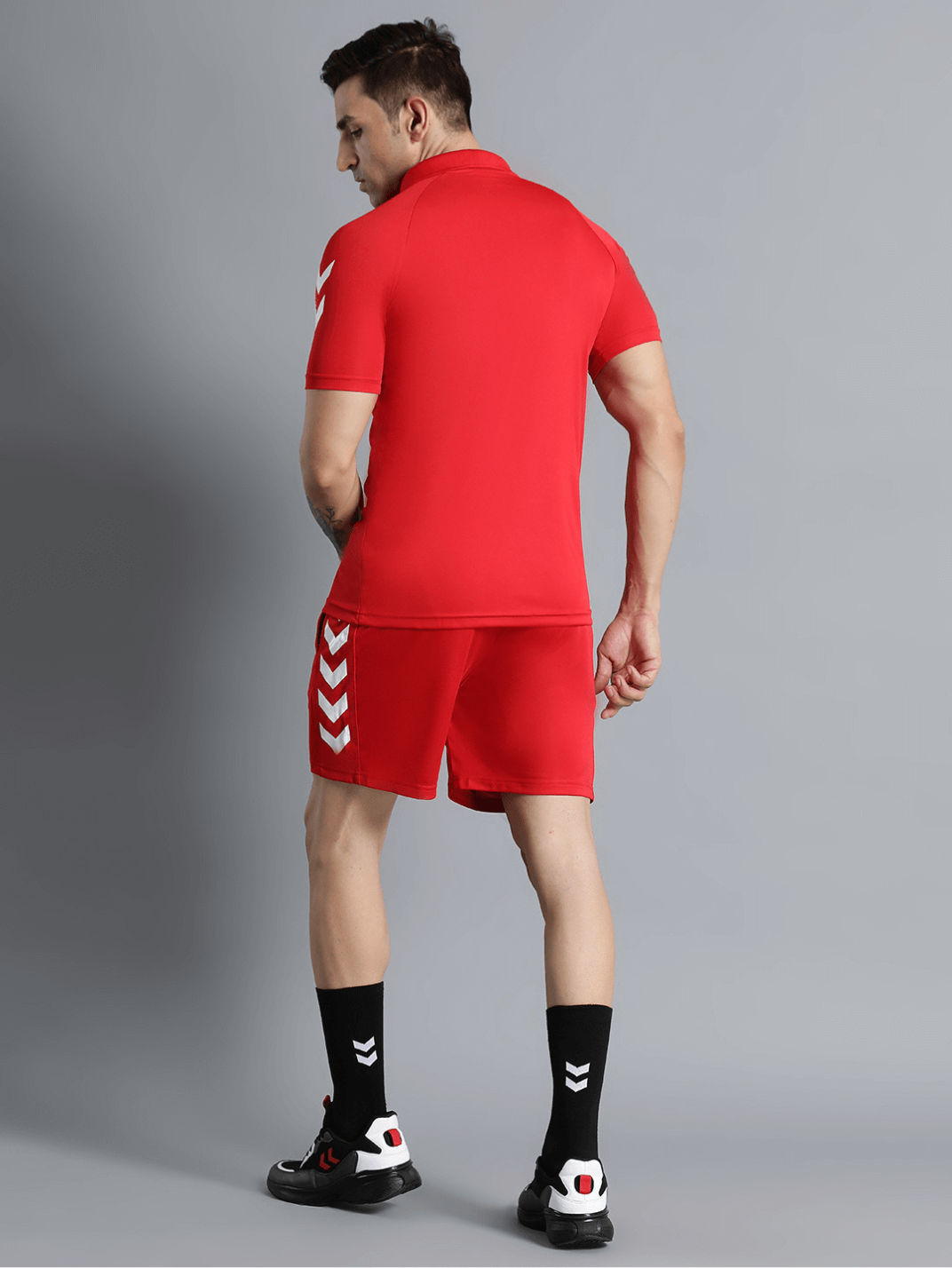 hummel Men's Core Functional Polo Neck Solid Regular Fit Gym T-shirt | True Red - XL