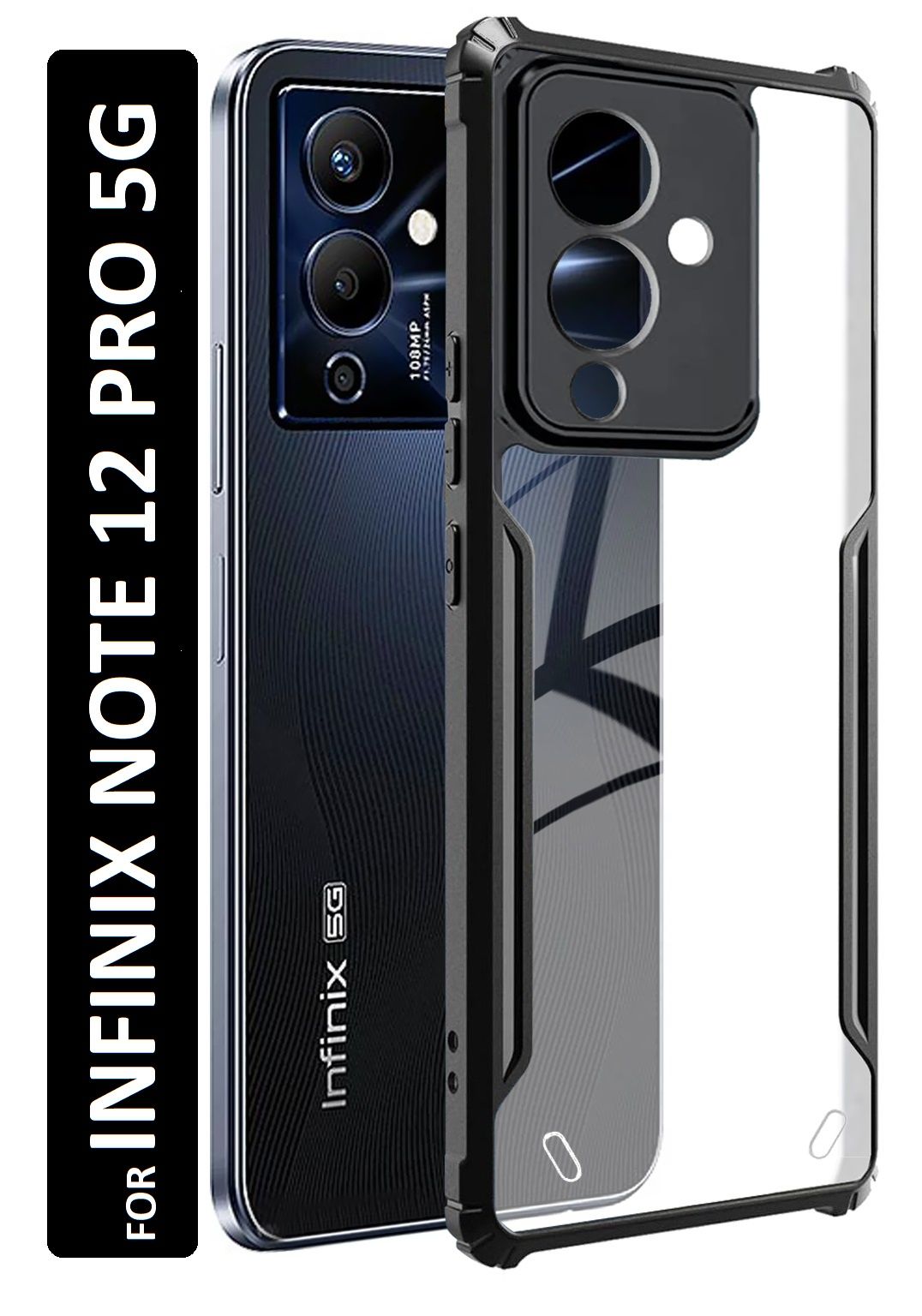 Kwine Case Infinix Note 12 Pro 5G Back Cover - Black Bordered Transparent Case