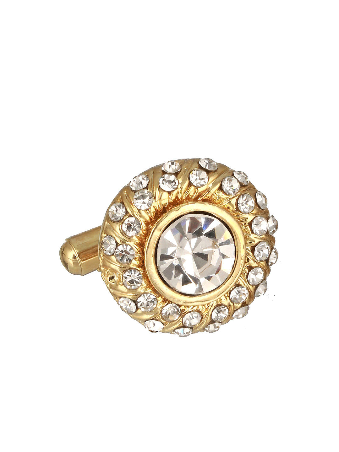 Bold By Priyaasi Round Solitaire Gold-Plated Cufflinks For Men
