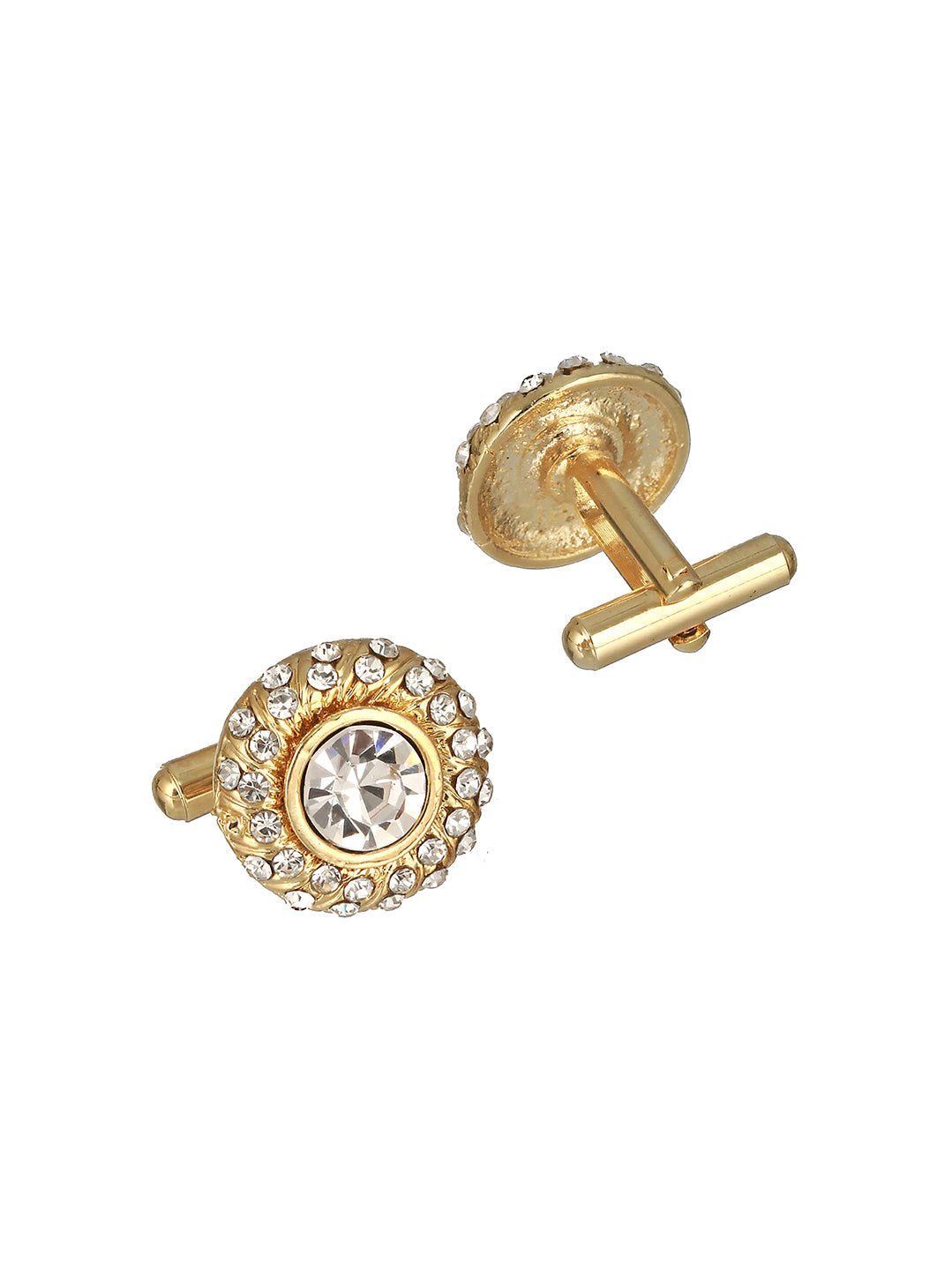 Bold By Priyaasi Round Solitaire Gold-Plated Cufflinks For Men