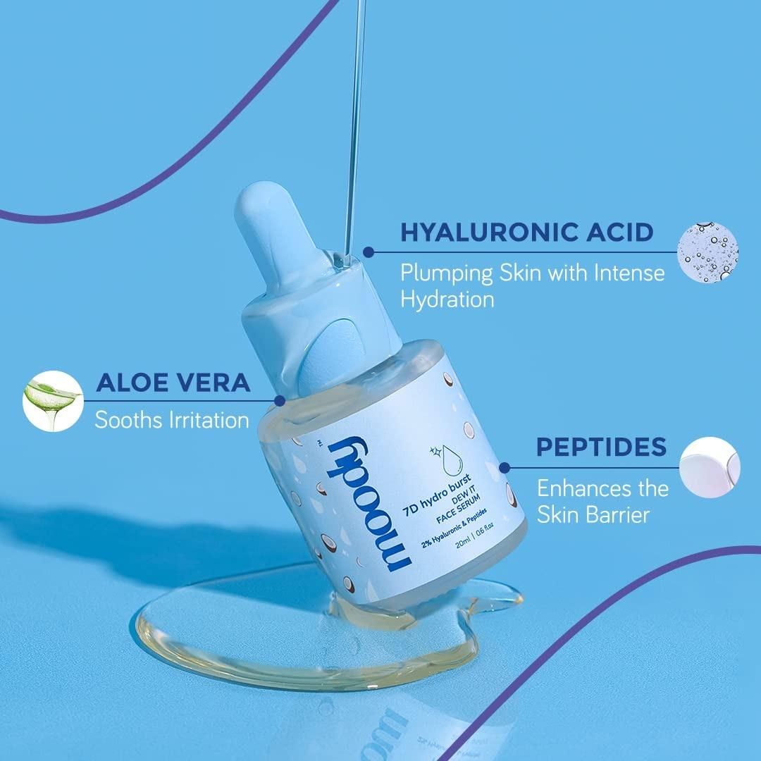 Moody 7D Hydro Burst Dew It Face Serum, 2% Hyaluronic & Peptides (20 Ml)