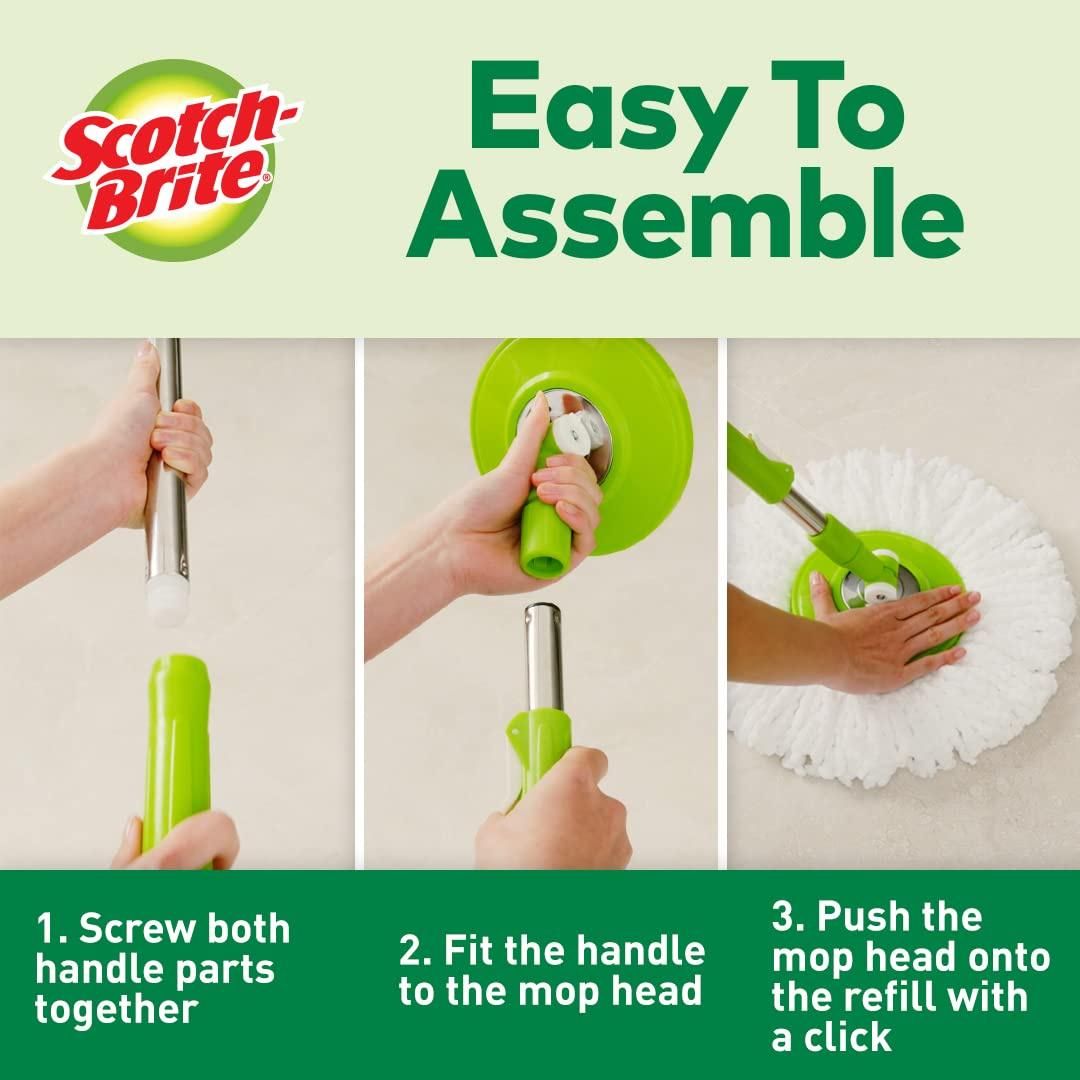 Scotch-Brite Twin Bucket Spin Mop (Green, 2 Refills)