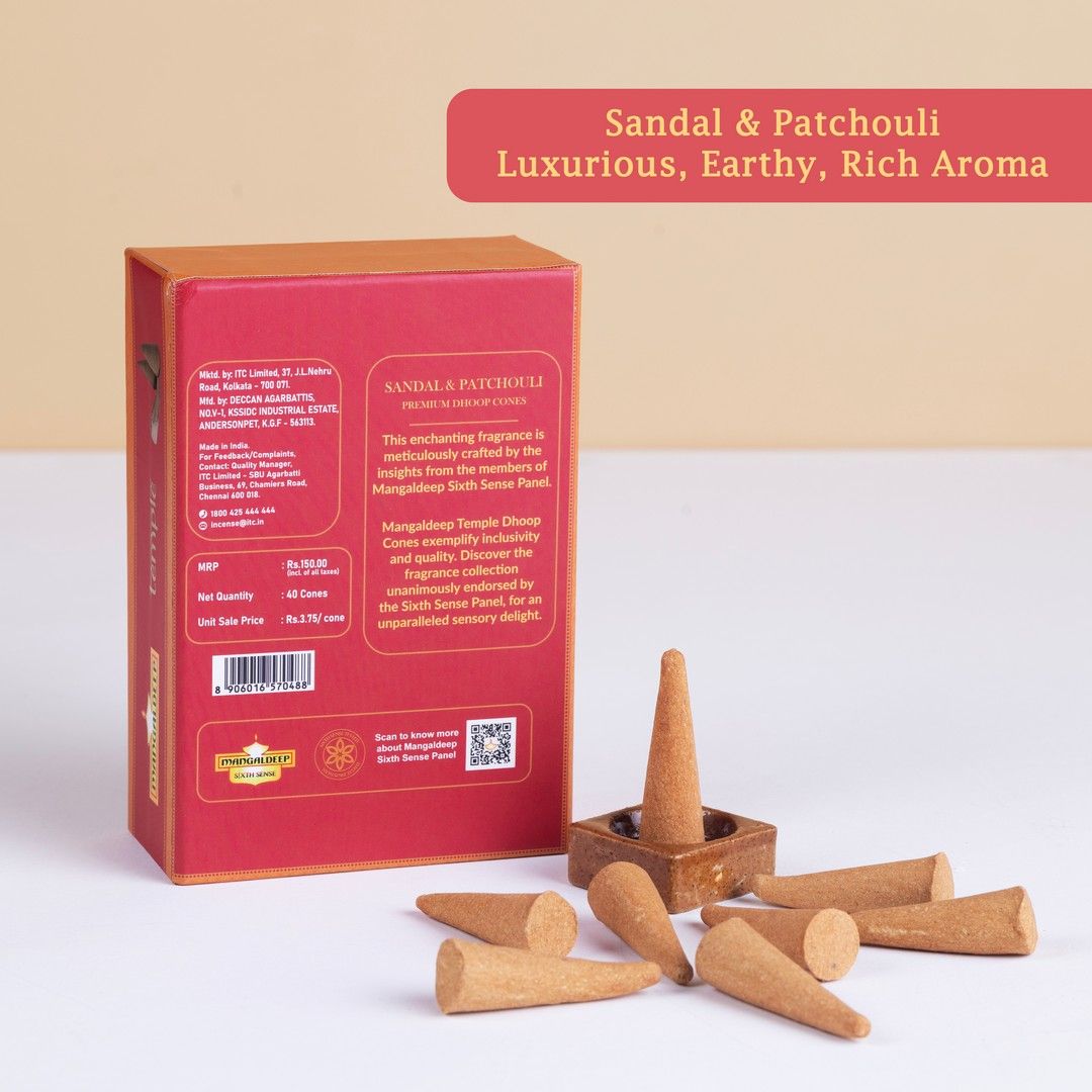 Mangaldeep Temple Premium Bamboless Dhoop Cones - With Sandalwood And Patchouli Fragrances