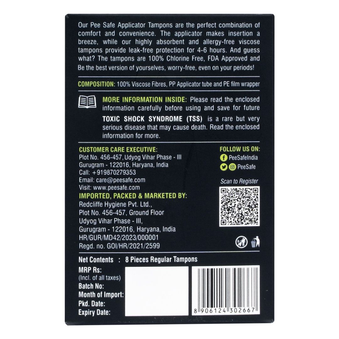 Pee Safe Applicator Tampons Regular - Pack Of 8