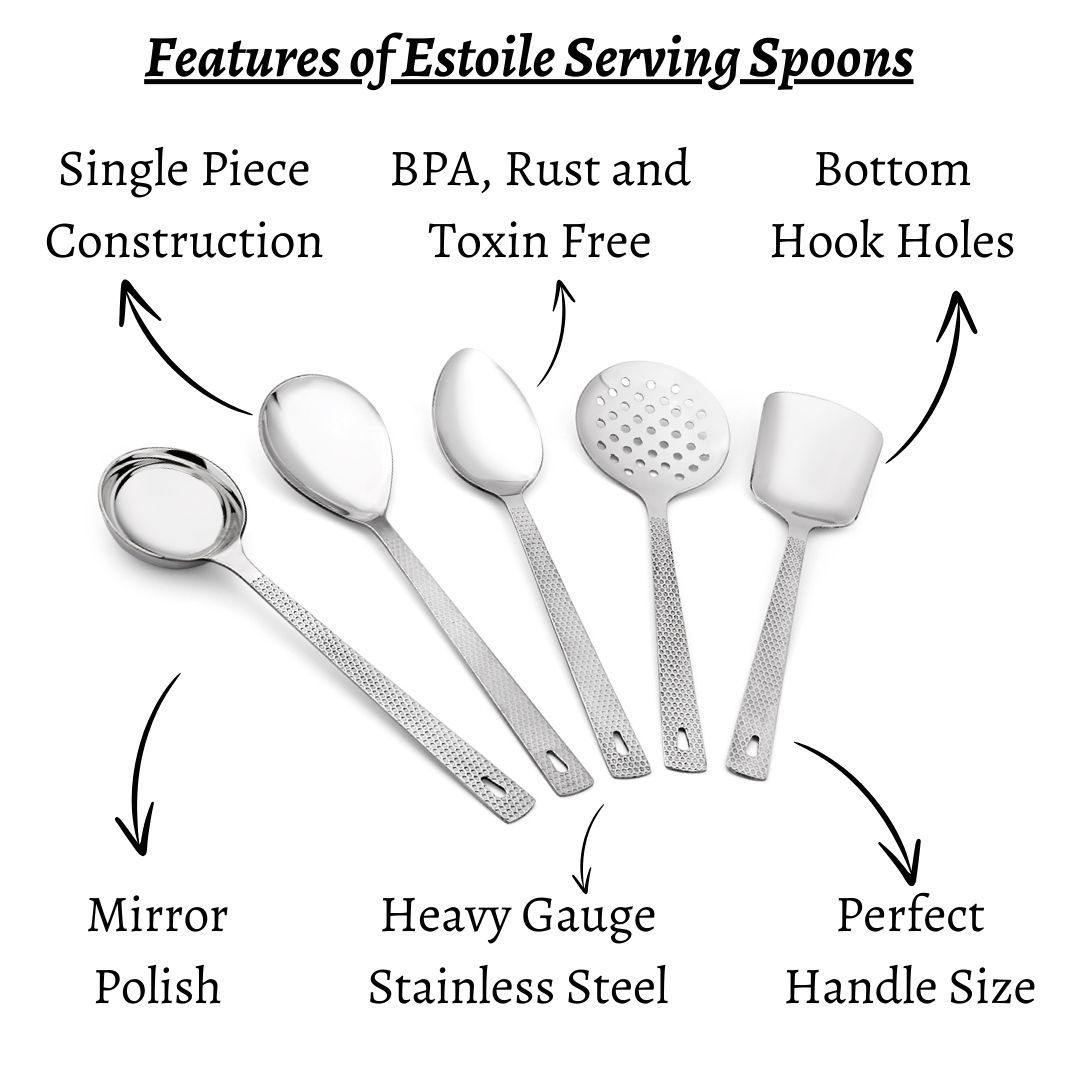 Stainless Steel Designer Serving Spoon Set (Set Of 5 Serving Spoons)