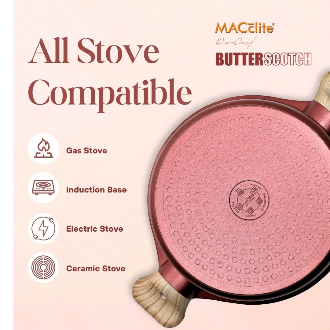 Macclite Non-Stick PDC Granite+ Induction Base Butter Scotch Triumph Casserole 20 cm with Glass Lid