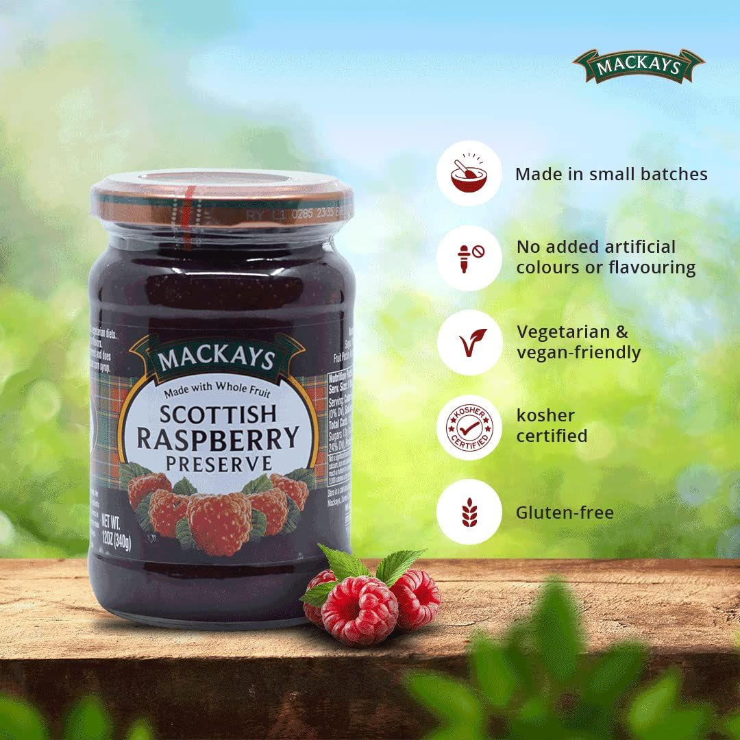 Mackeys Scottish Raspberry Jam | Jar | Artificial Colour-free and Preservative-free | 340 g