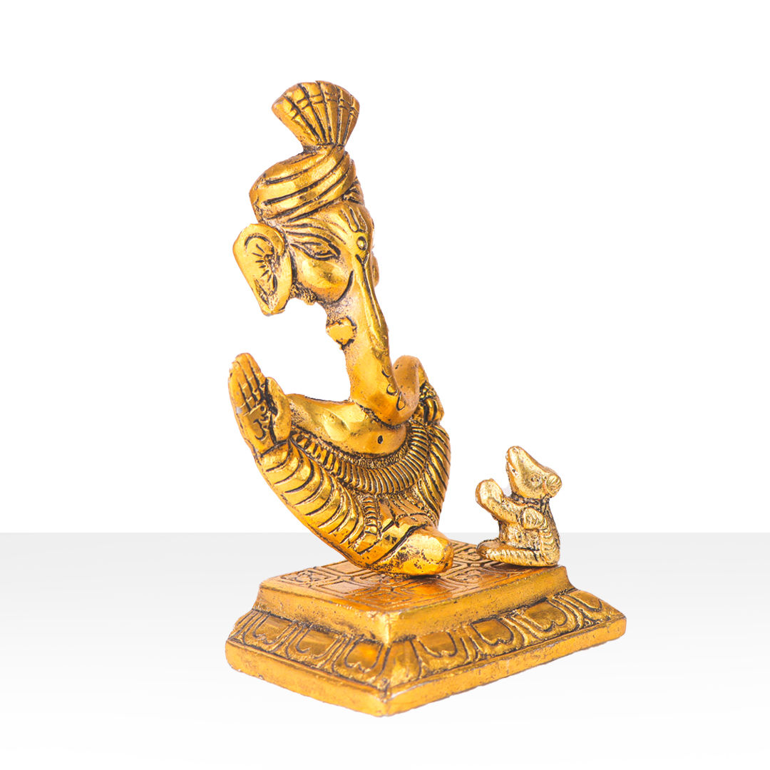 Devnidhii Ganesh Ji Idol with Mooshak Trishul Shape in Gold Polish