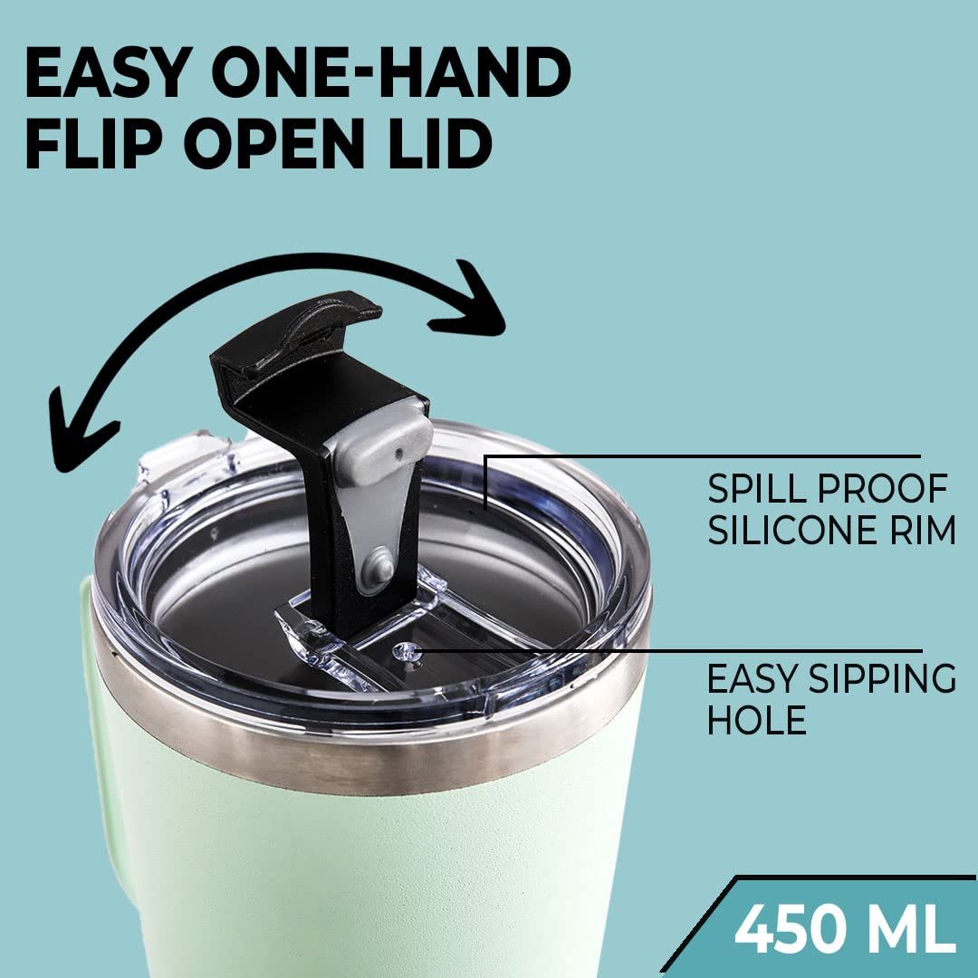 The Better Home 450 ml Insulated Coffee Cup Tumbler With Transparent Handle Double Walled -Green