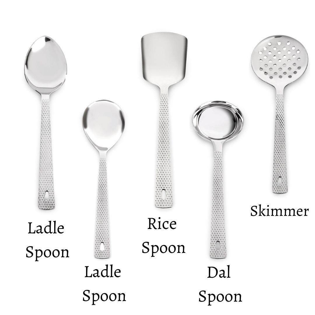 Stainless Steel Designer Serving Spoon Set (Set Of 5 Serving Spoons)