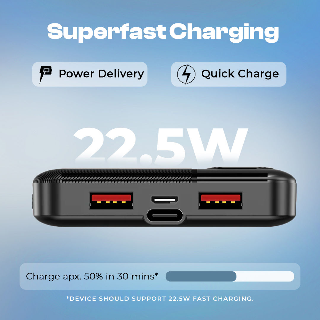 Lapcare Blaze 10000mAh Power bank | Dual USB Port + PD 22.5w Fast Charging Type-c