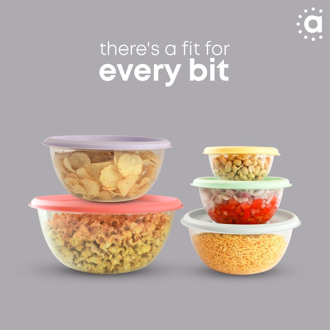 All Time Prism Round Storage Container Set (6500 Ml) (Multicolor) (5 Pc Set)