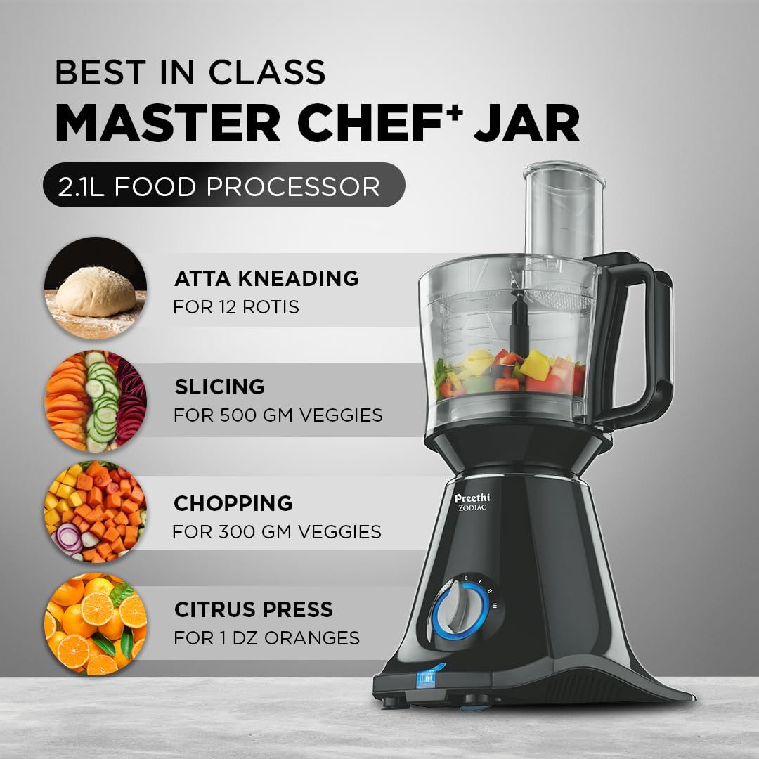 Preethi Zodiac Mixer Grinder For Kitchen | 750 Watt Mixie | 5 Jars - Black