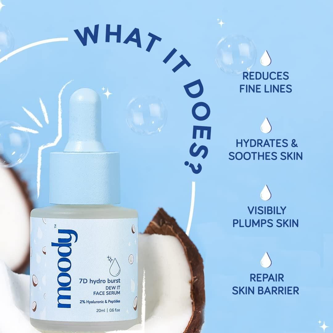 Moody 7D Hydro Burst Dew It Face Serum, 2% Hyaluronic & Peptides (20 Ml)