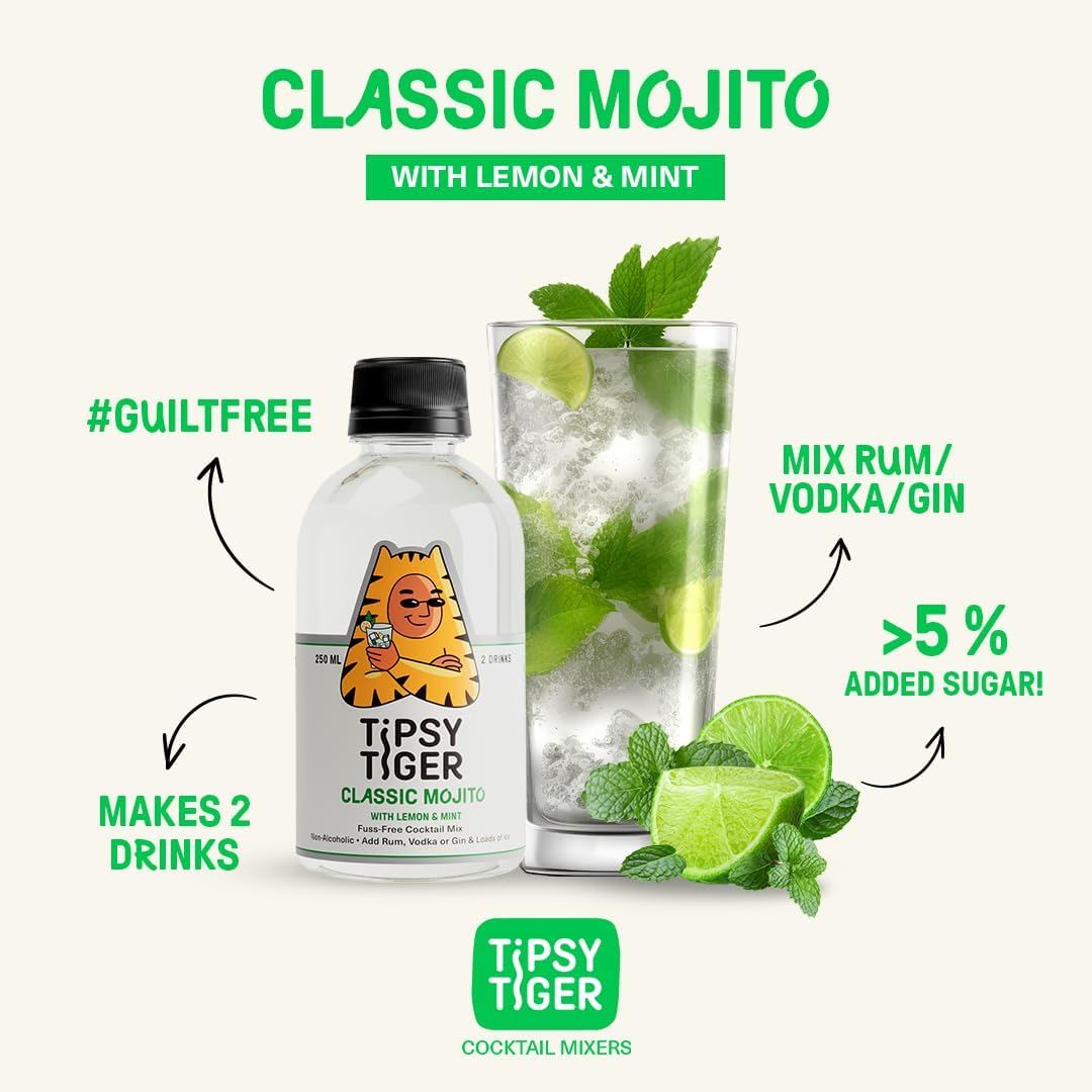 Tipsy Tiger - Orange & Kaffir Lime Mojito Cocktail Mixer(250ml) & Tipsy Tiger Classic Mojito With Lemon & Mint(250ml) Combo