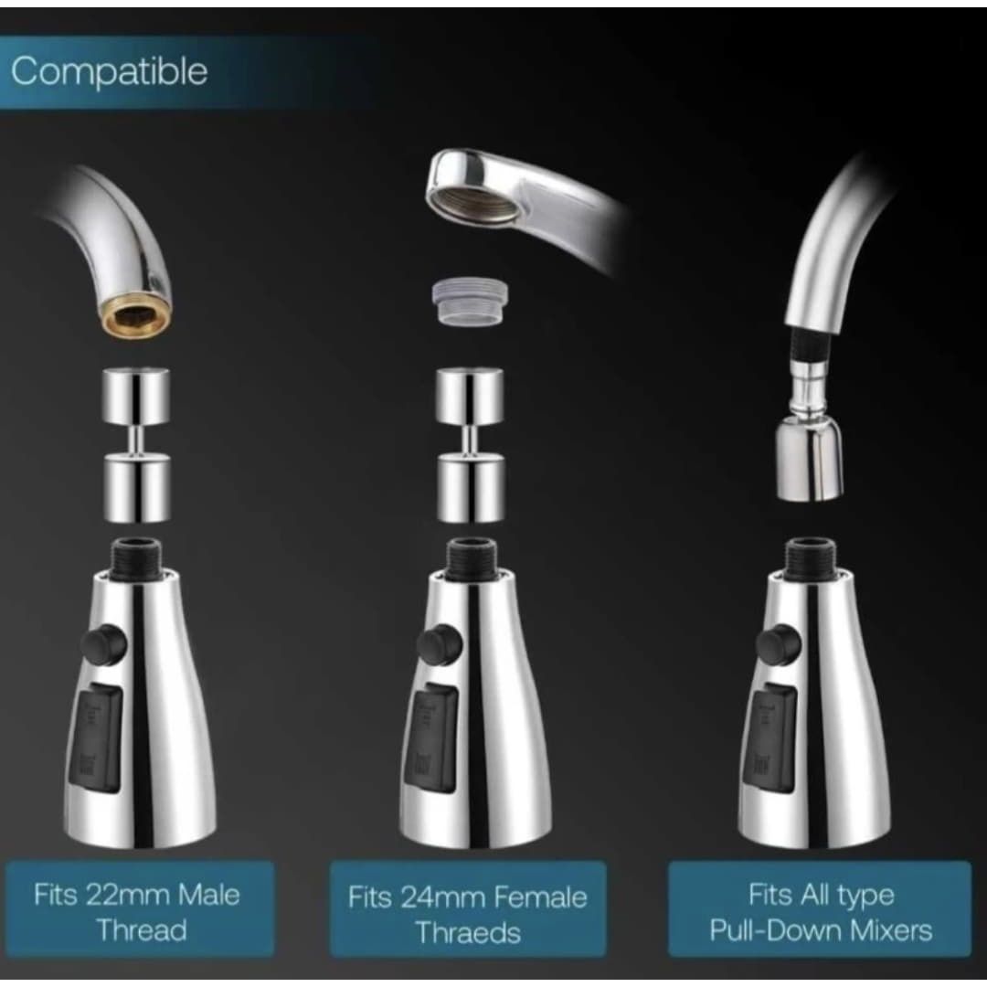 Clayplus Faucet Head | Universal | 3-function Pull Down Kitchen Sink Sprayer | Aerator Foam Flow