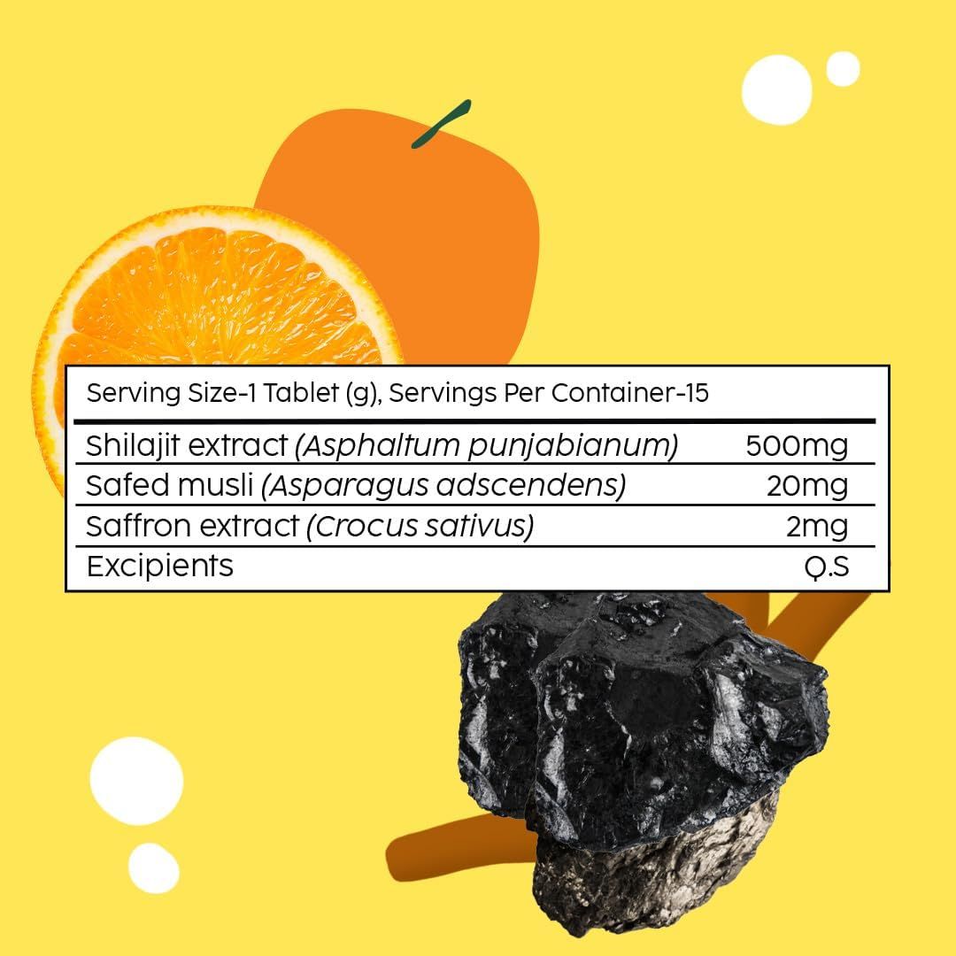 Plix Shilajit Effervescent with Saffron & Safed Musli for Vitality & Performance (Orange) - Pack Of 1
