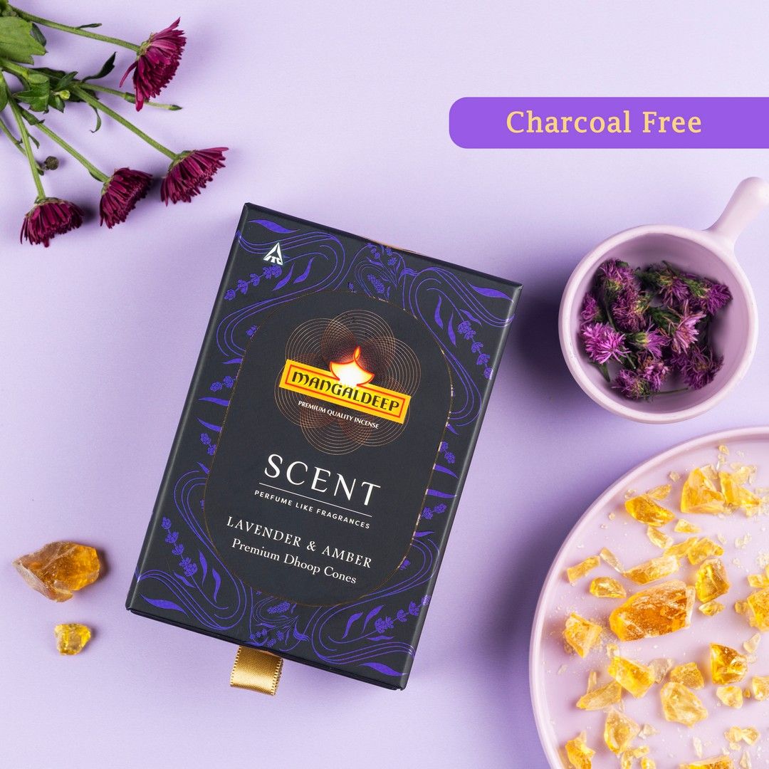 Mangaldeep Scent Premium Bambooless Dhoop Cones - With Lavender And Amber Fragrances