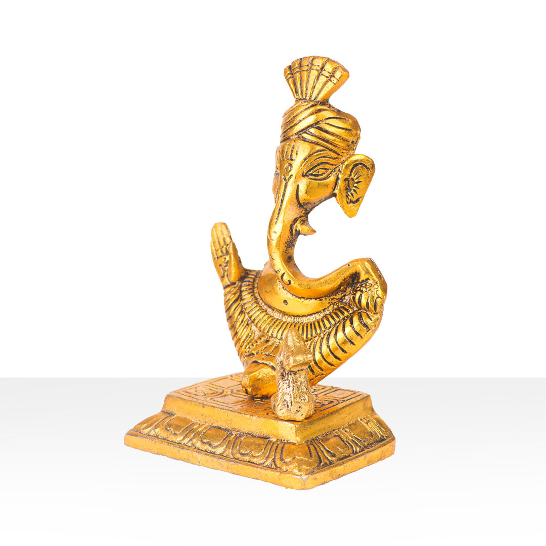 Devnidhii Ganesh Ji Idol with Mooshak Trishul Shape in Gold Polish