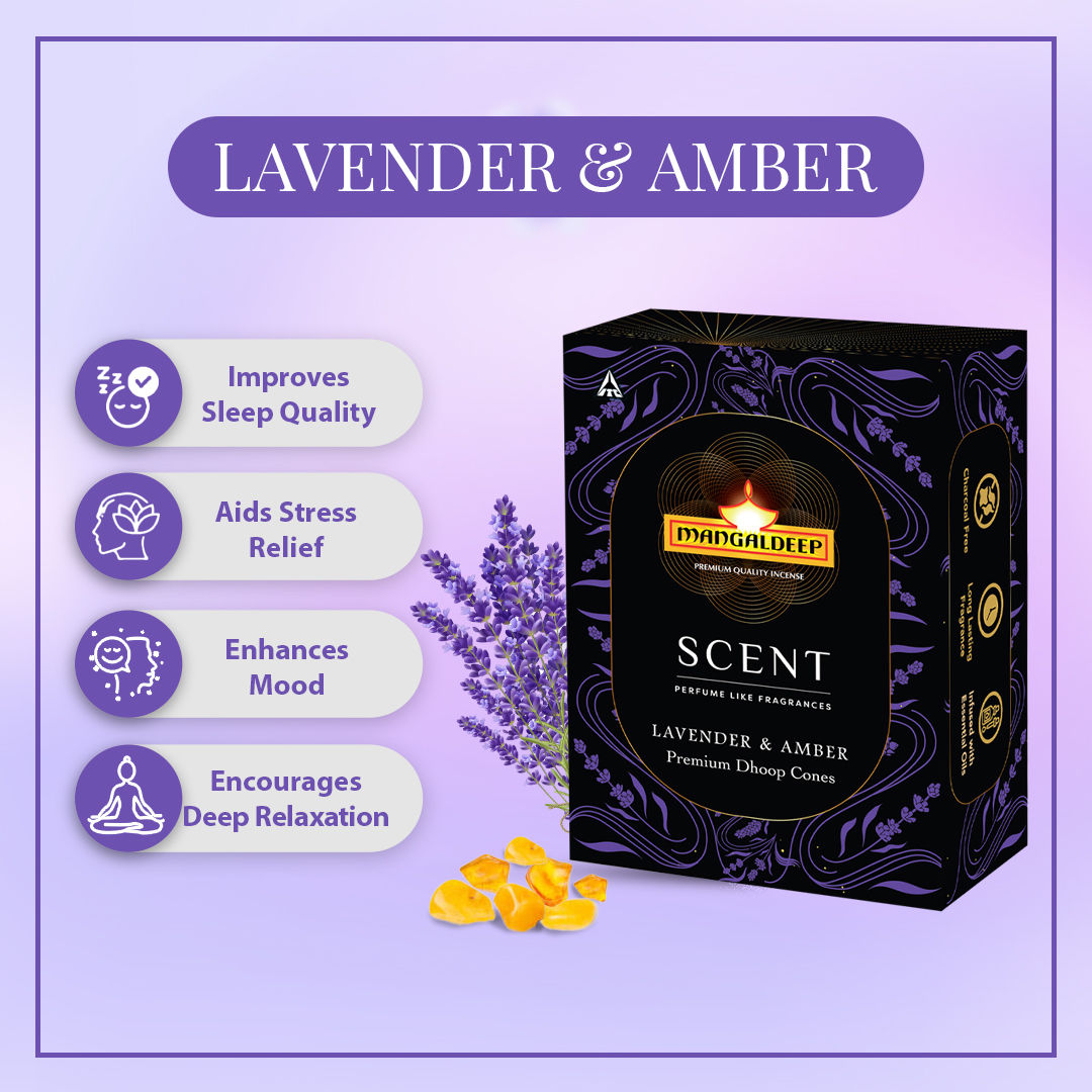 Mangaldeep Scent Premium Bambooless Dhoop Cones - With Lavender And Amber Fragrances