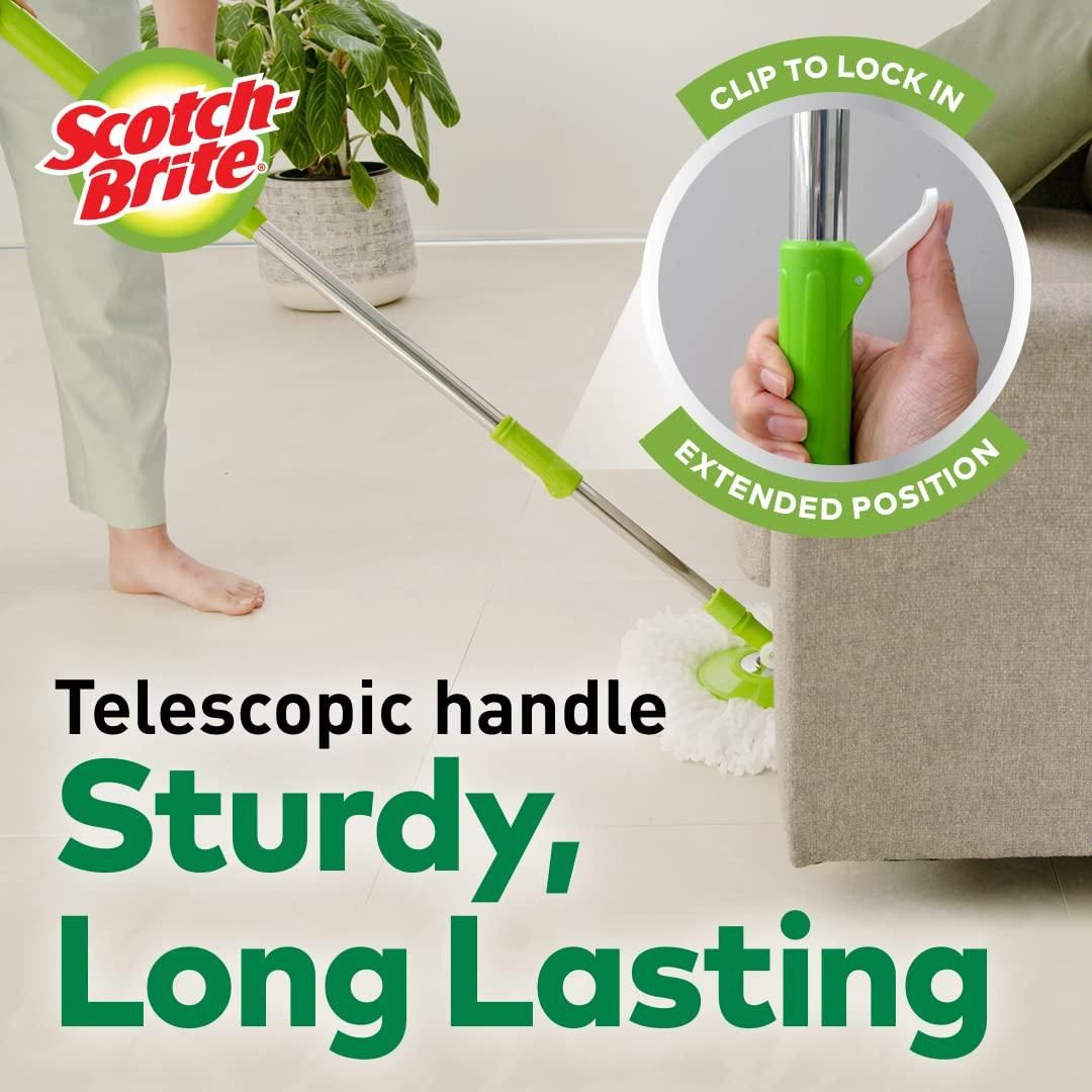 Scotch-Brite Twin Bucket Spin Mop (Green, 2 Refills)