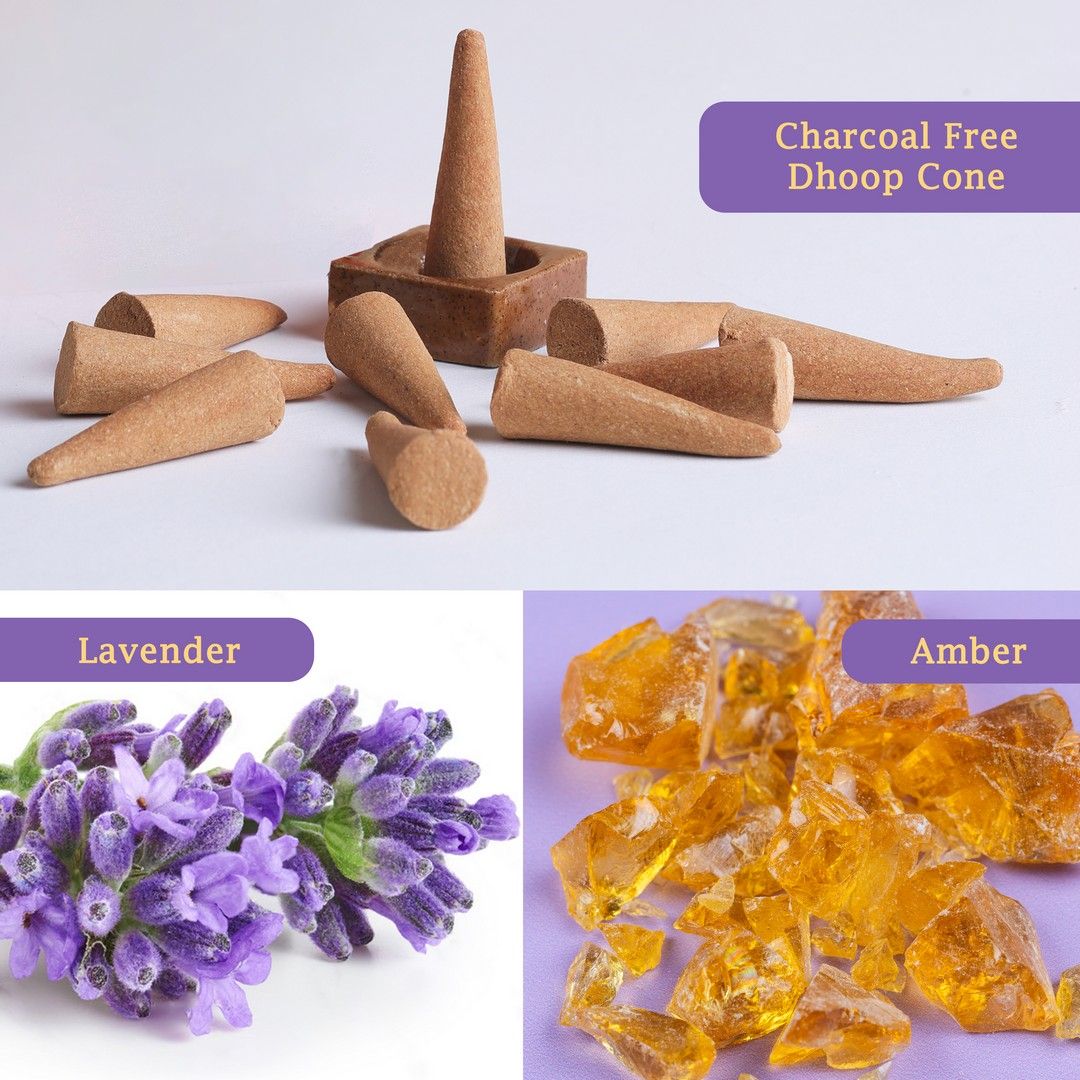 Mangaldeep Scent Premium Bambooless Dhoop Cones - With Lavender And Amber Fragrances