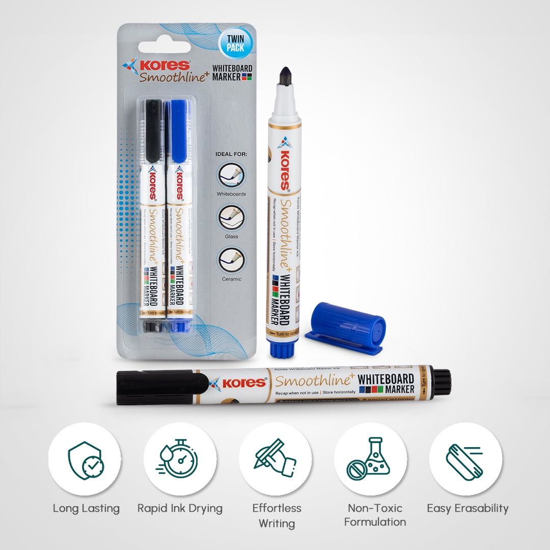 Kores Smoothline Plus White Board Marker Pen | Set of 2