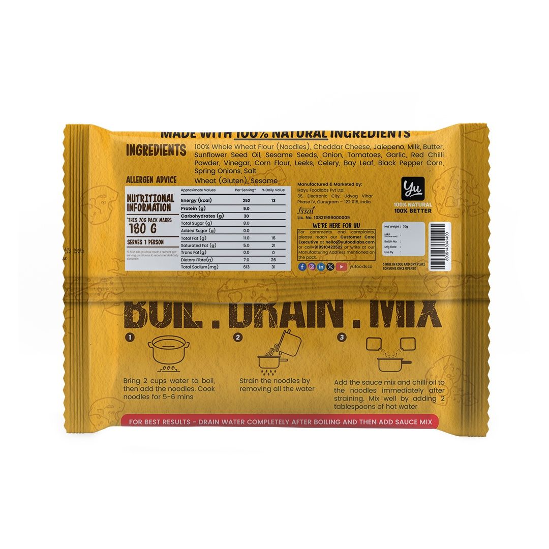 Yu Jalapeno Cheese - 100% Whole Wheat Instant Noodles | Pack Of 2 140 g X 3 Combo