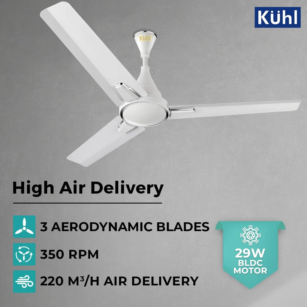 Kuhl Prima A1 BLDC Ceiling Fan, 1200mm, 5 Star, Remote Control, White