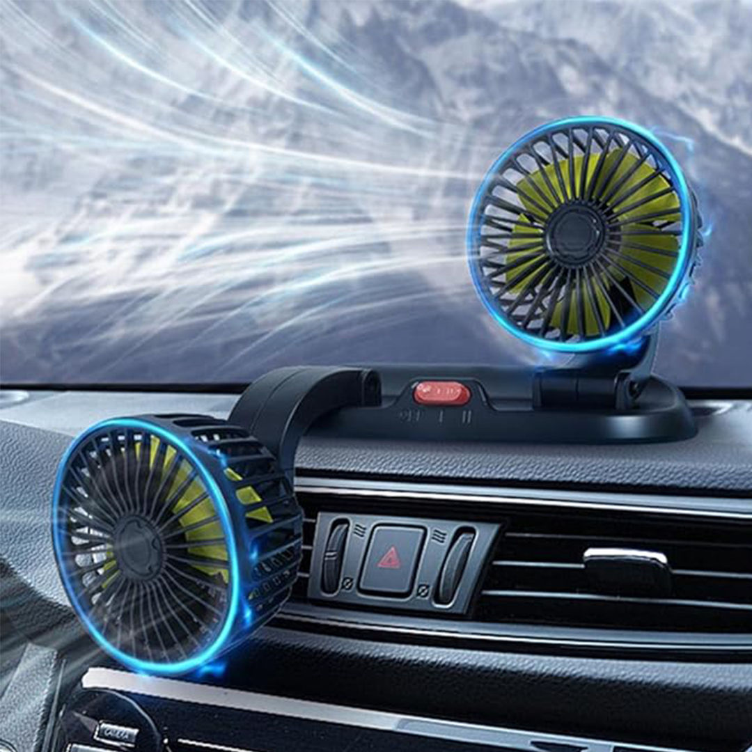 Potauto Double Head Car Fan | 12V 360 Degree Adjustable Small Size 2 Speed Cooling All Vehicle Fan.