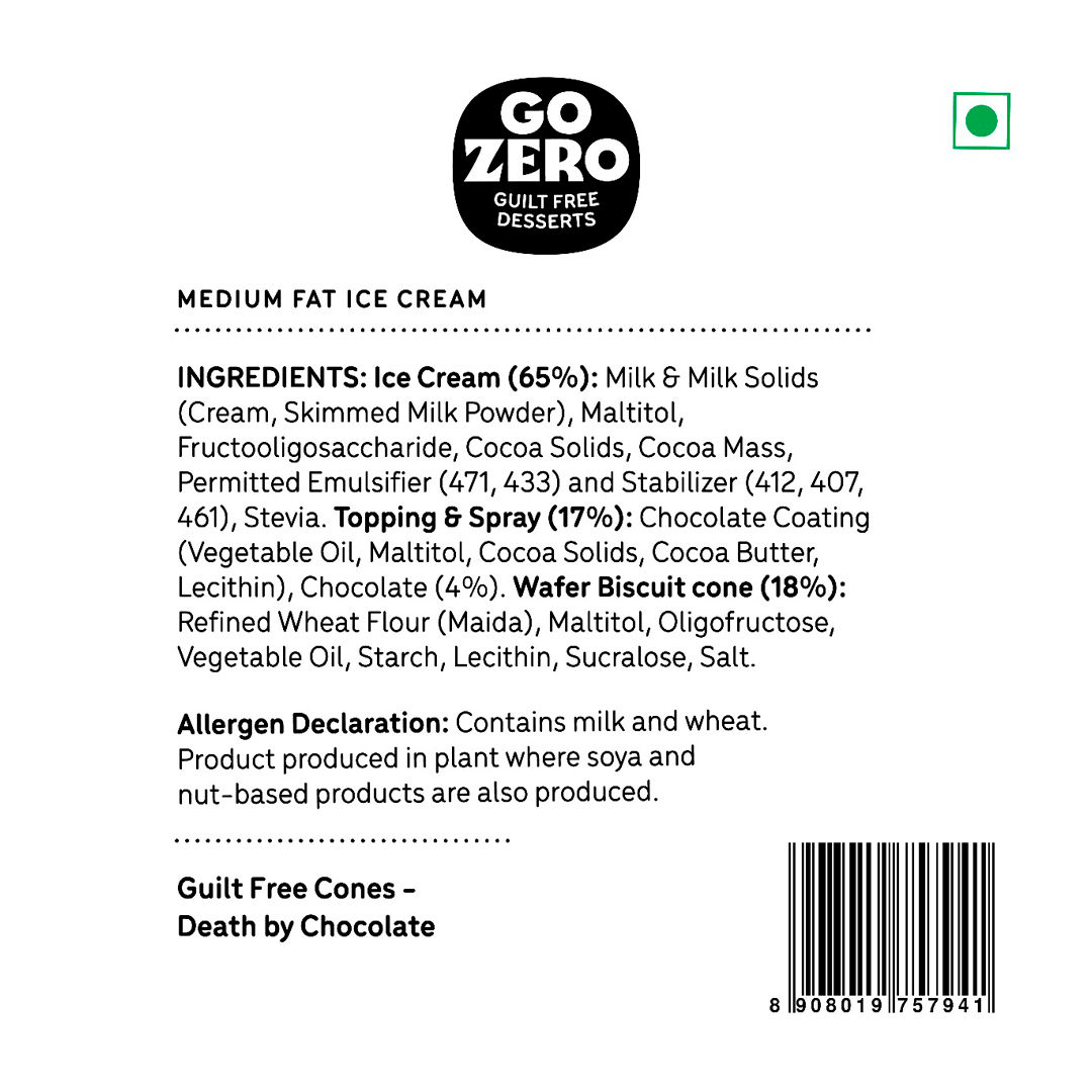 Go Zero - Death By Chocolate - Low Calorie Icecream Cone 120 ml Combo