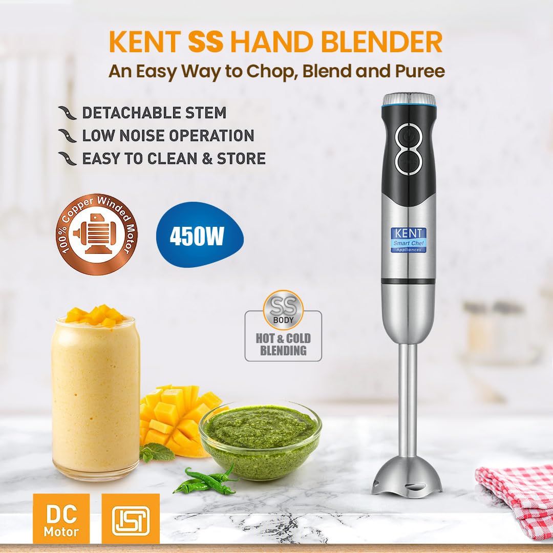 Kent Ss Hand Blender 450W | Variable Speed Control | Turbo Switch For Fast Blending ,- Silver
