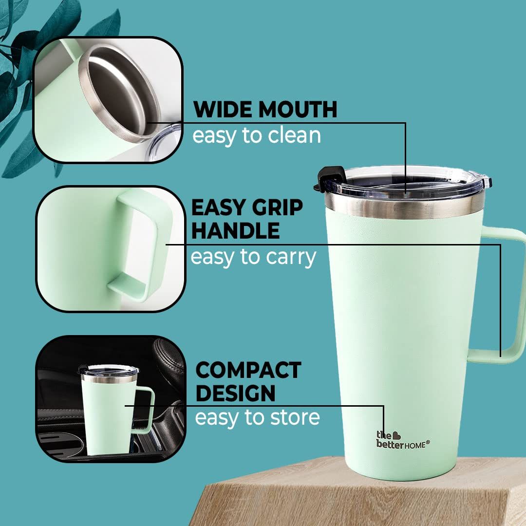 The Better Home 450 ml Insulated Coffee Cup Tumbler With Transparent Handle Double Walled -Green