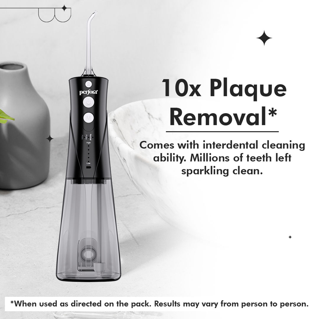 Perfora Power Dental Water Flosser - With Custom 8 Water Pressure Settings & 2 Nozzles - Granite Black