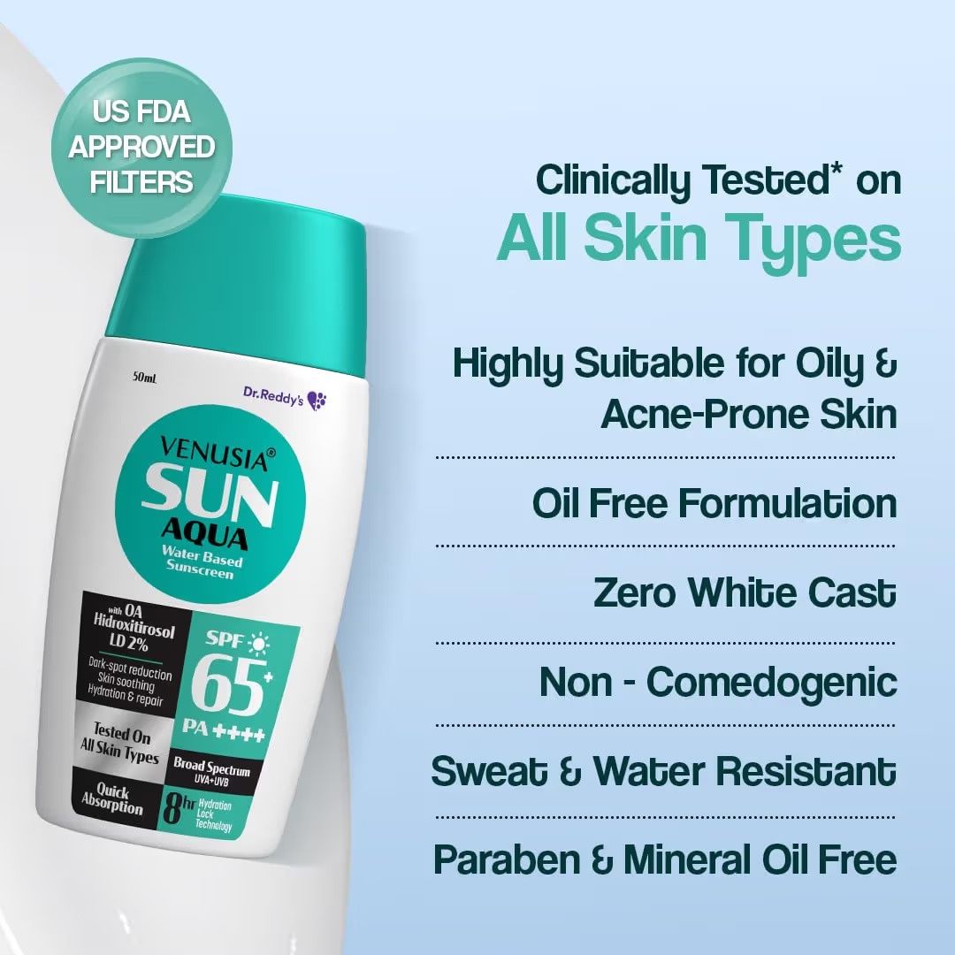 Venusia Water Based Sunscreen | 8Hrs Hydration Lock | UVA-B Protection | No White Cast