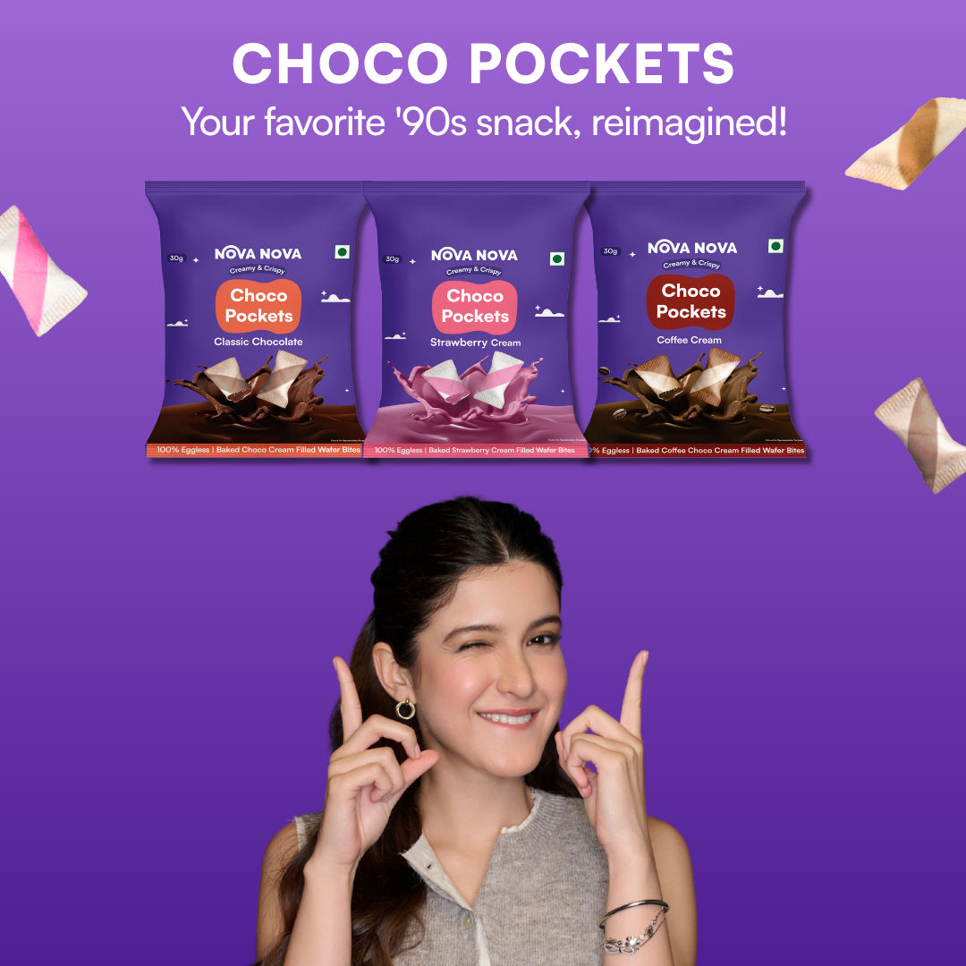 Nova Nova Choco Pockets - Assorted Pack of 3 ( Classic Chocolate, Coffee & Strawberry Cream) 90 g Combo