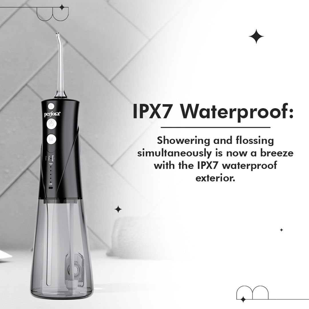 Perfora Power Dental Water Flosser - With Custom 8 Water Pressure Settings & 2 Nozzles - Granite Black