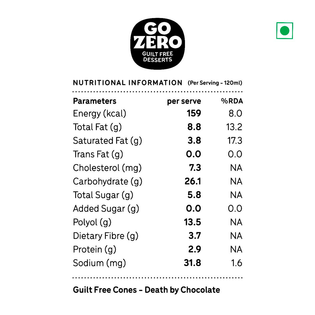 Go Zero - Death By Chocolate - Low Calorie Icecream Cone 120 ml Combo