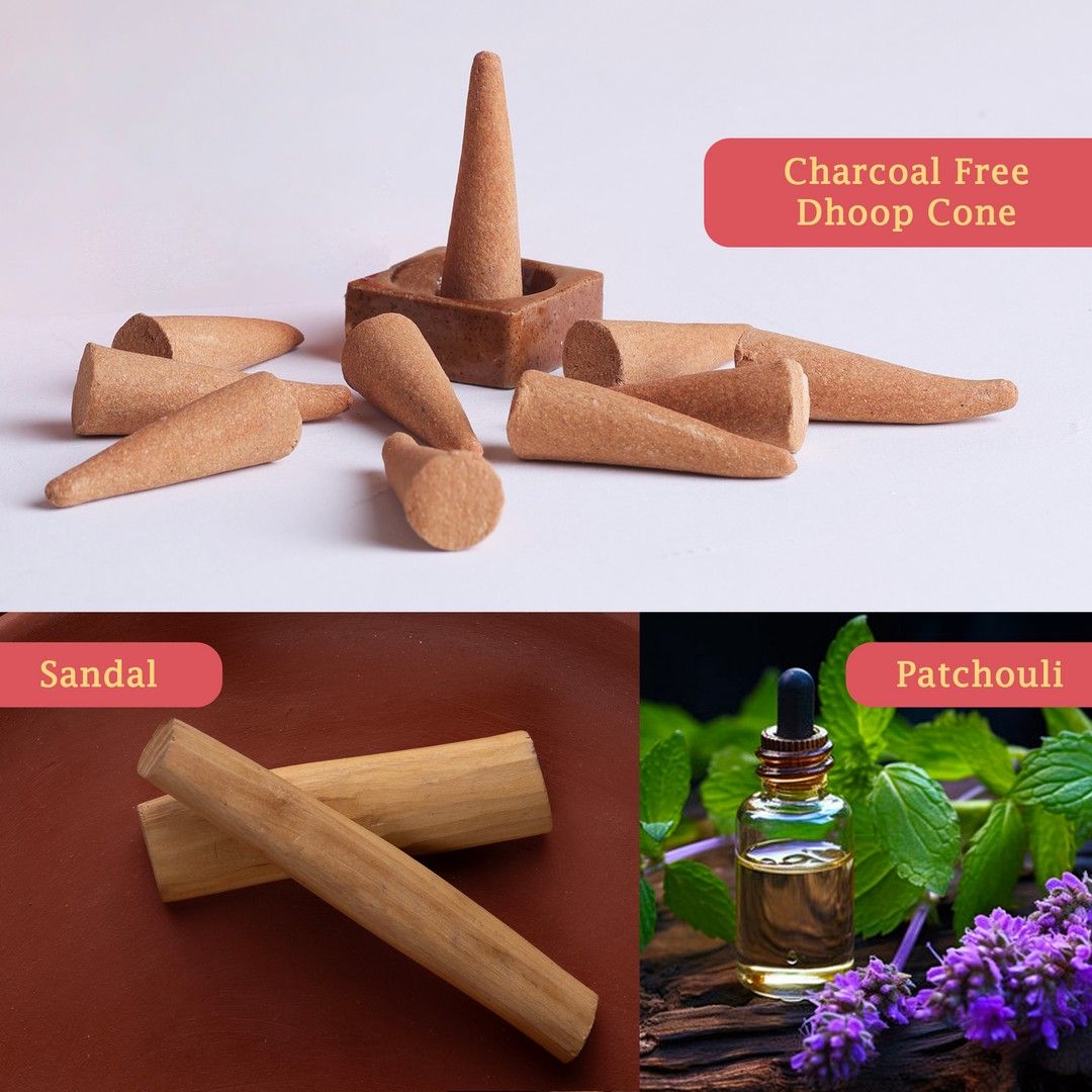 Mangaldeep Temple Premium Bamboless Dhoop Cones - With Sandalwood And Patchouli Fragrances